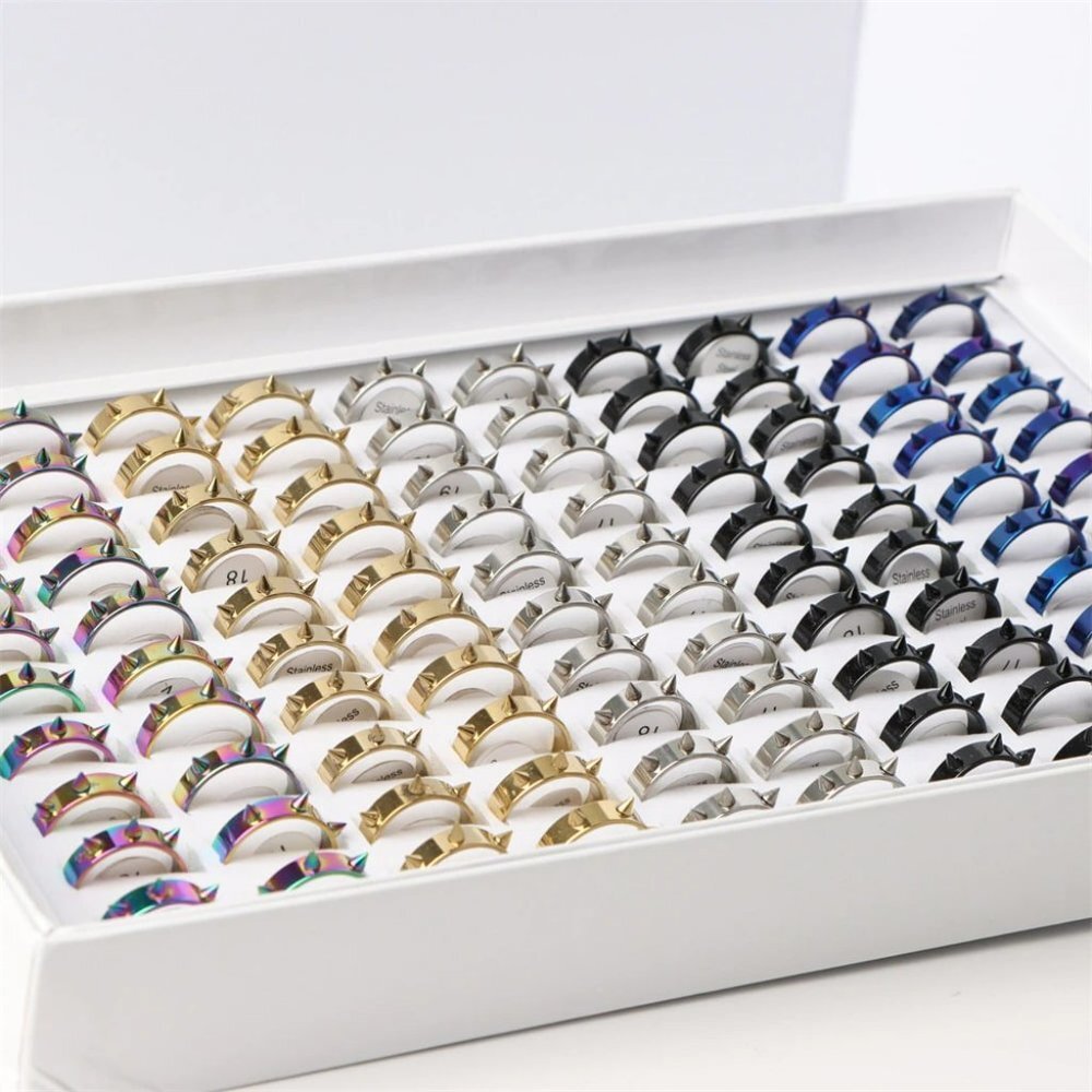 Multicolor Spike Stainless Steel Rings - Picture 3 of 7